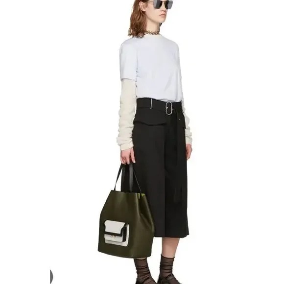 Acne Studios INEZ Wool Pleated Wide Leg Cropped Culotte Pant PSS17 Black Sz 36 - Picture 14 of 14